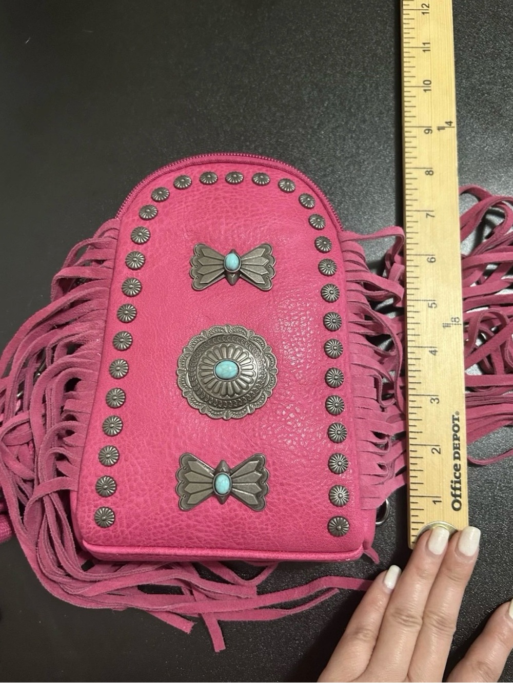 Montana West Magenta Fringe Crossbody with Turquoise Accents - Picture 5 of 7